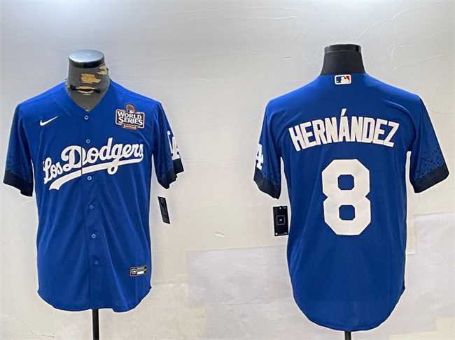 Mens Los Angeles Dodgers #8 Enrique Hernandez Royal 2024 World Series City Connect Cool Base Stitched Baseball Jersey